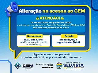 Acesso ao CEM de Selvíria será alterado neste fim de semana.