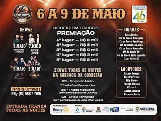 Encontro de Cowboys de Selvíria 2026 começa nesta quarta com rodeio, shows e entrada gratuita