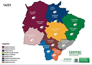 Sábado tem previsão de chuva em MS com possibilidade de raios e ventania