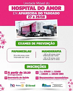Hospital do Amor inicia inscrições para exames preventivos em Aparecida do Taboado