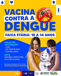 Santa Fé do Sul tem três pontos de vacinação contra a dengue para crianças e adolescentes