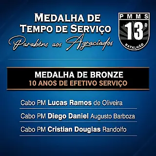 Policiais do 13º BPM são homenageados com medalha por mais de 10 anos de serviço em Paranaíba