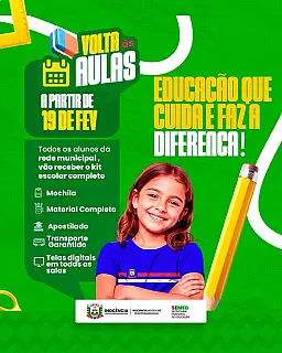 Rede municipal retoma atividades em 19 de fevereiro; alunos receberão material completo, mochilas e