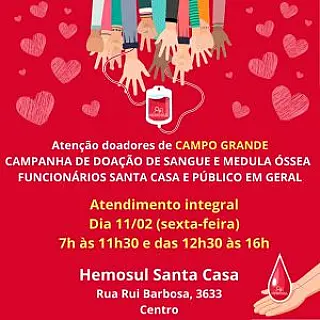 Hemosul Santa Casa promove campanha de doação de sangue e medula óssea nesta sexta-feira