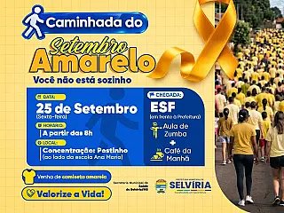 Setembro Amarelo terá caminhada nesta sexta-feira em Selvíria