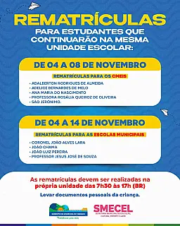 Secretaria de Educação de Aparecida do Taboado lança calendário de rematrículas para 2024