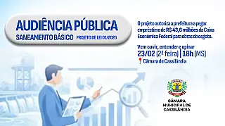 Câmara de Cassilândia convoca audiência pública para discutir financiamento do esgoto
