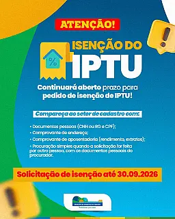 Prazo para solicitar isenção do IPTU segue aberto em Aparecida do Taboado