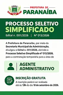 Paranaíba abre seleção para agente administrativo