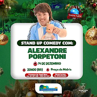 Humorista Alexandre Porpetone fará apresentação gratuita neste sábado