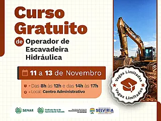 Selvíria oferece curso gratuito de operador de escavadeira hidráulica
