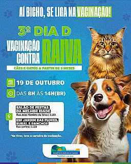 Vacinação contra a raiva em Aparecida do Taboado acontece dia 19 de outubro