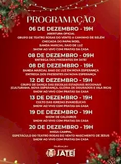 Jateí inaugura Natal de Luz com acendimento da iluminação e festa em praça pública.