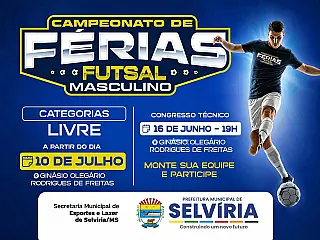Prefeitura de Selvíria abre inscrições para Campeonato de Férias de Futsal