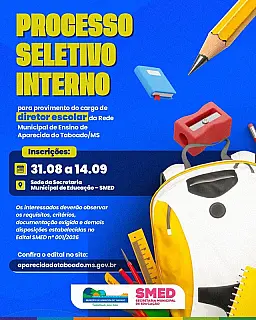 Aparecida do Taboado abre inscrições para seleção de diretor escolar