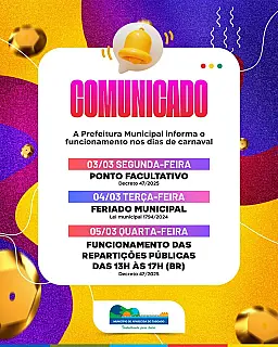 Aparecida do Taboado define expediente durante o Carnaval