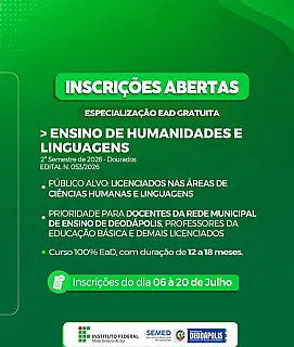 IFMS abre inscrições para especialização gratuita a distância