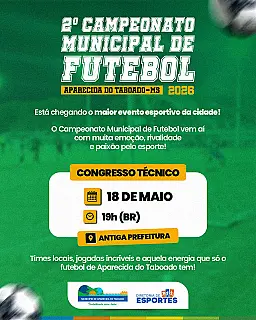 Campeonato Municipal de Futebol 2026 terá congresso técnico em Aparecida do Taboado