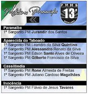 13º Batalhão de Polícia Militar parabeniza sargentos promovidos em Aparecida do Taboado