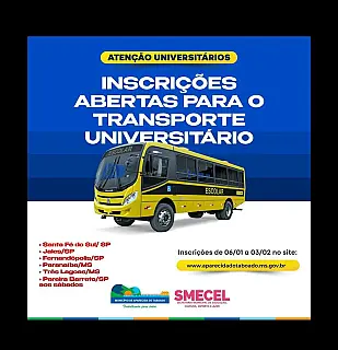 Inscrições abertas para transporte universitário em Aparecida do Taboado