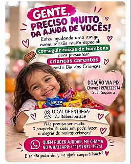 Projeto Aparecida do Taboado em Doação promove campanha de arrecadação de doces para crianças