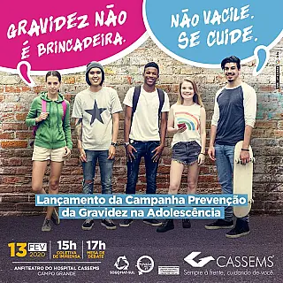 Cassems lança campanha de prevenção da gravidez na adolescência, nesta quinta-feira (13)