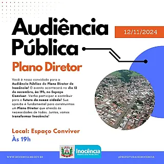 Audiência pública do plano diretor de Inocência acontecerá na próxima terça-feira