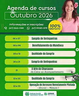 Sindicato Rural oferece cursos gratuitos em Aparecida do Taboado durante outubro