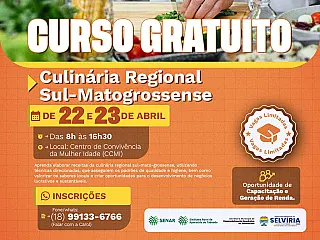 Curso gratuito de culinária sul-mato-grossense abre inscrições em Selvíria