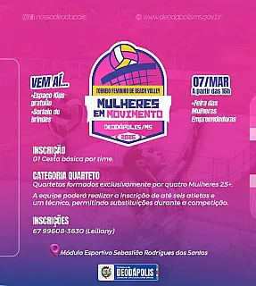 Deodápolis recebe Torneio Feminino de Beach Volley "Mulheres em Movimento" no dia 7 de março