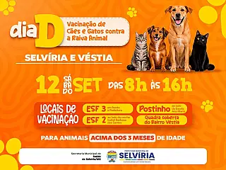 Selvíria realiza Dia D de vacinação antirrábica no dia 12.